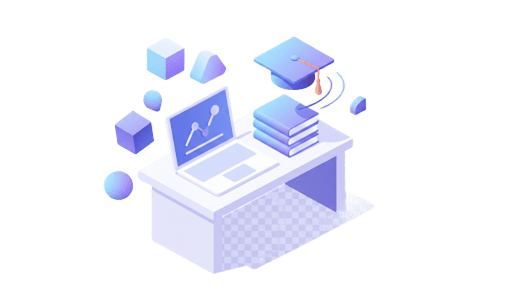 Illustration of workspace with graduation cap and books
